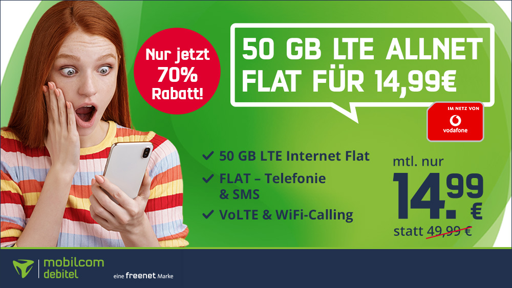 Vodafone 50GB Allnet Flat für 14,99€