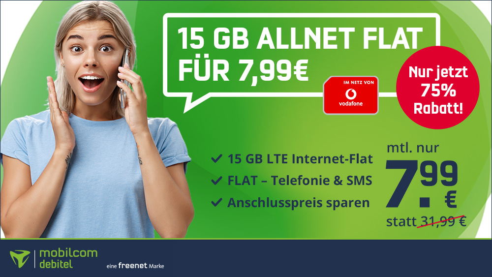 15GB Vodafone Allnet Flat für 7,99€